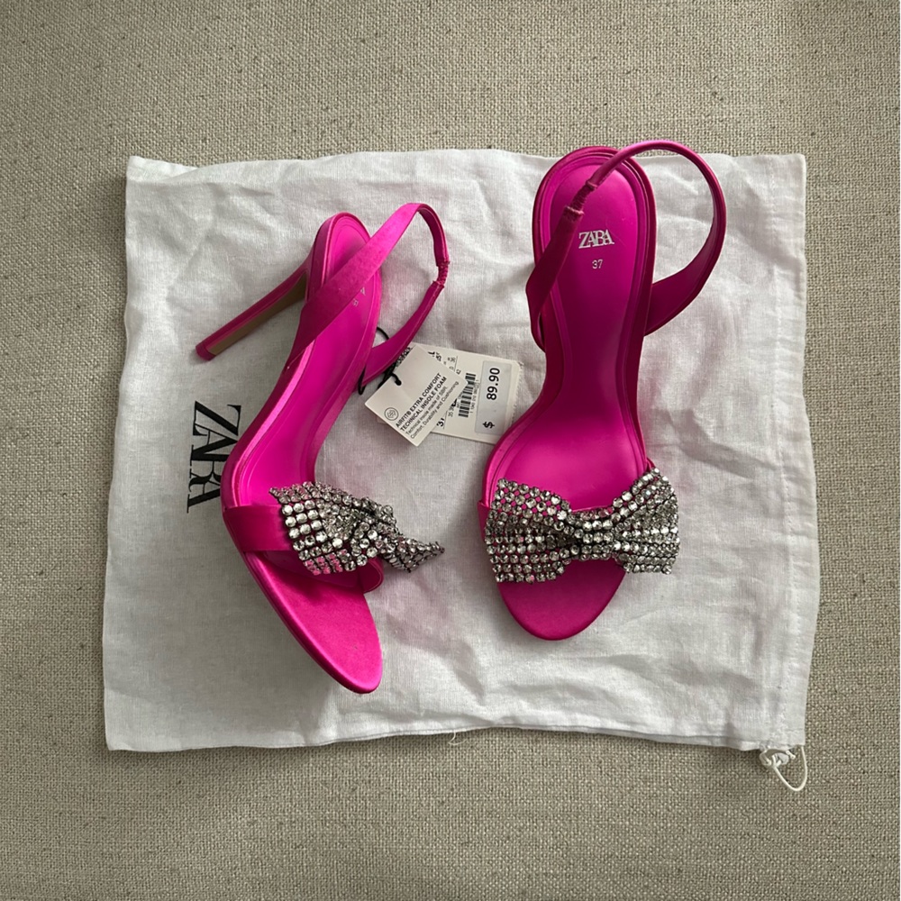 Zara Embellished Bow Slingback Heel - Fuchsia